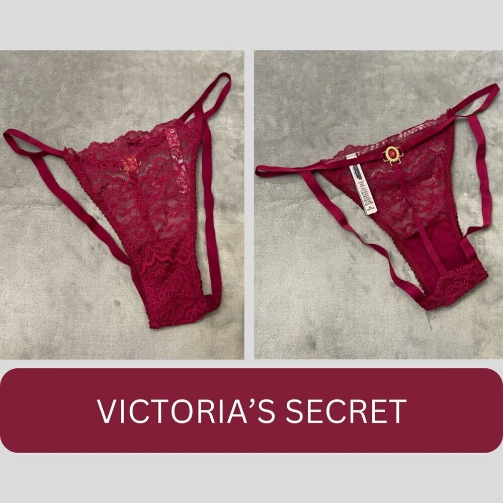New! Victoria’s Secret Raspberry Red Gold Jewel Cheekini Panty 10390